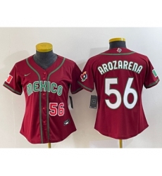 Women's Mexico Baseball #56 Randy Arozarena Number 2023 Red World Classic Stitched Jersey 1