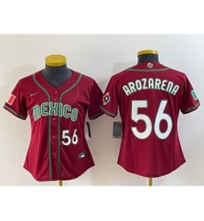 Women's Mexico Baseball #56 Randy Arozarena Number 2023 Red World Classic Stitched Jersey