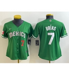 Women's Mexico Baseball #7 Julio Urias Number 2023 Green World Classic Stitched Jersey1