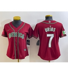 Women's Mexico Baseball #7 Julio Urias Number 2023 Red World Baseball Classic Stitched Jersey12