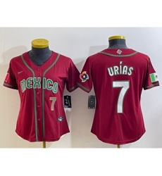 Women's Mexico Baseball #7 Julio Urias Number 2023 Red World Baseball Classic Stitched Jersey