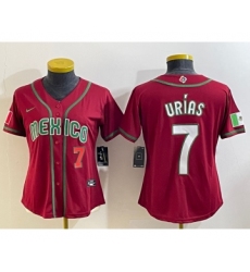 Women's Mexico Baseball #7 Julio Urias Number 2023 Red World Baseball Classic Stitched Jerseys