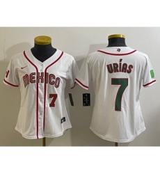 Women's Mexico Baseball #7 Julio Urias Number 2023 White World Classic Stitched Jersey1