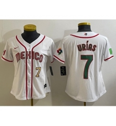 Women's Mexico Baseball #7 Julio Urias Number 2023 White World Classic Stitched Jersey3