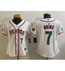 Women's Mexico Baseball #7 Julio Urias Number 2023 White World Classic Stitched Jersey7