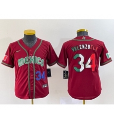 Youth Mexico Baseball #34 Fernando Valenzuela 2023 Red World Classic Stitched Jersey1