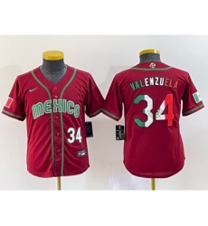 Youth Mexico Baseball #34 Fernando Valenzuela 2023 Red World Classic Stitched Jersey