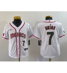 Youth Mexico Baseball #7 Julio Urias Number 2023 Red World Baseball Classic Stitched Jersey 3