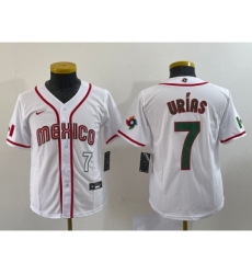 Youth Mexico Baseball #7 Julio Urias Number 2023 Red World Baseball Classic Stitched Jersey 4