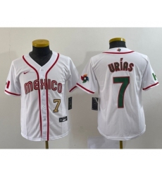 Youth Mexico Baseball #7 Julio Urias Number 2023 Red World Baseball Classic Stitched Jersey1