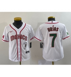 Youth Mexico Baseball #7 Julio Urias Number 2023 Red World Baseball Classic Stitched Jersey2