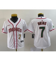 Youth Mexico Baseball #7 Julio Urias Number 2023 Red World Baseball Classic Stitched Jersey