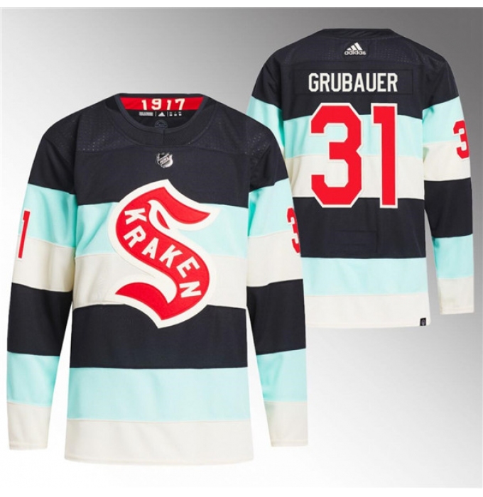 Men's Seattle Kraken #31 Philipp Grubauer Deep Sea Blue 2024 Winter Classic Primegreen Stitched Jersey