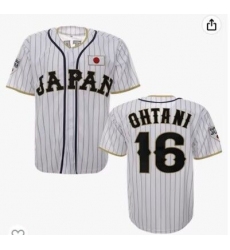 Men's  Japan #16 Ohtani Hip Hop Short Sleeves Baseball Jersey Black White Mix Stripe Stitched