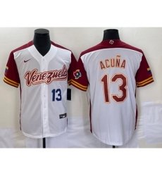 Men's Venezuela Baseball #13 Ronald Acuna Jr Number 2023 White Red World Classic Stitched Jersey1