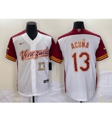 Men's Venezuela Baseball #13 Ronald Acuna Jr Number 2023 White Red World Classic Stitched Jerseys