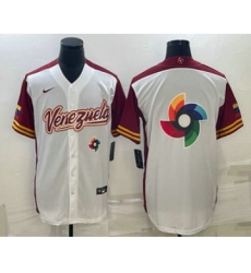 Men's Venezuela Baseball 2023 White World Big Logo Classic Stitched Jersey