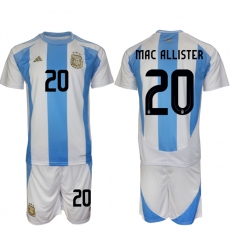 Men's Argentina #20 Alexis Mac Allister White Blue 2024-25 Home Soccer Jersey Suit