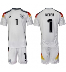 Men's Germany #1 Manuel Neuer White 2024-25 Home Soccer Jersey Suit