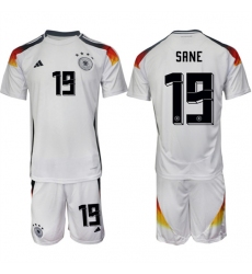 Men's Germany #19 Leroy Sané White 2024-25 Home Soccer Jersey Suit