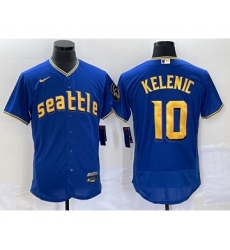 Men's Seattle Mariners #10 Jarred Kelenic Blue 2023 City Connect Flex Base Stitched Jersey