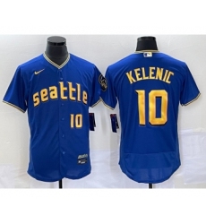 Men's Seattle Mariners #10 Jarred Kelenic Number Blue 2023 City Connect Flex Base Stitched Jersey 1