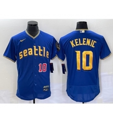 Men's Seattle Mariners #10 Jarred Kelenic Number Blue 2023 City Connect Flex Base Stitched Jersey