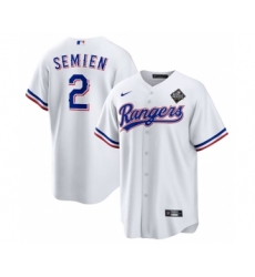 Men's Texas Rangers #2 Marcus Semien 2023 White World Series Stitched Baseball Jersey