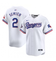 Men's Texas Rangers #2 Marcus Semien Nike White Home 2023 World Series Champions Limited Jersey