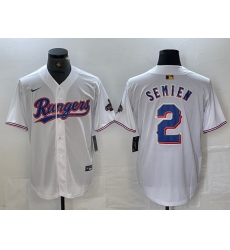 Men's Texas Rangers #2 Marcus Semien White 2023 World Series Champions Cool Base Jersey