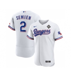 Men's Texas Rangers #2 Marcus Semien White 2023 World Series Flex Base Stitched Baseball Jersey