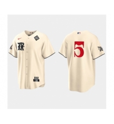 Men's Texas Rangers #5 Corey Seager Cream 2023 World Series City Connect Stitched Baseball Jersey