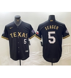 Men's Texas Rangers #5 Corey Seager Number Black Gold Cool Base Stitched Baseball Jersey