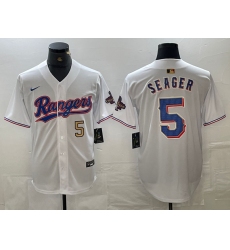 Men's Texas Rangers #5 Corey Seager Number White 2023 World Series Champions Cool Base Jerseys