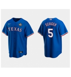 Men's Texas Rangers #5 Corey Seager Royal 2023 World Series Stitched Baseball Jersey