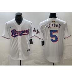 Men's Texas Rangers #5 Corey Seager White 2023 World Series Champions Cool Base Jersey