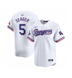 Men's Texas Rangers #5 Corey Seager White 2023 World Series Champions Stitched Baseball Jersey