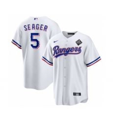 Men's Texas Rangers #5 Corey Seager White 2023 World Series Stitched Baseball Jersey