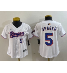 Women's Texas Rangers #5 Corey Seager Number White 2024 Gold Collection Limited Cool Base Jersey