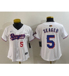 Women's Texas Rangers #5 Corey Seager Number White 2024 Gold Collection Limited Cool Base Jerseys