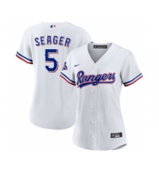 Women's Texas Rangers #5 Corey Seager White 2023 World Series Champions Stitched Baseball Jersey