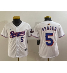 Youth Texas Rangers #5 Corey Seager Number White 2024 Gold Collection Limited Cool Base Jersey