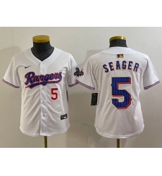 Youth Texas Rangers #5 Corey Seager Number White 2024 Gold Collection Limited Cool Base Jerseys