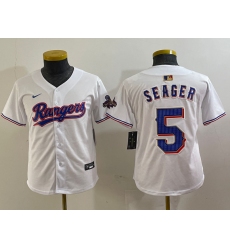 Youth Texas Rangers #5 Corey Seager White 2024 Gold Collection Limited Cool Base Jersey