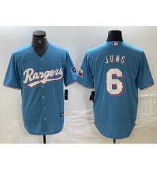 Men's Texas Rangers #6 Josh Jung Light Blue Team Logo Cool Base Jersey