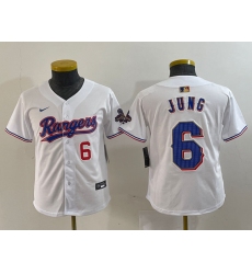 Youth Texas Rangers #6 Josh Jung Number White 2024 Gold Collection Limited Cool Base Jersey