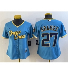 Women's Milwaukee Brewers #27 Willy Adames Blue 2022 City Connect Cool Base Stitched Jersey