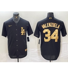 Men's Los Angeles Dodgers #34 Toro Valenzuela Black Gold Cool Base Stitched Baseball Jersey