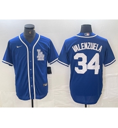 Men's Los Angeles Dodgers #34 Toro Valenzuela Blue Cool Base Stitched Baseball Jersey