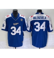 Men's Los Angeles Dodgers #34 Toro Valenzuela Blue Vin Scully Stitched Jersey